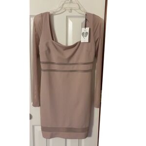 IRIS Square Neck Long Sleeve Mini Dress Bodycon Cocktail Party large NWT